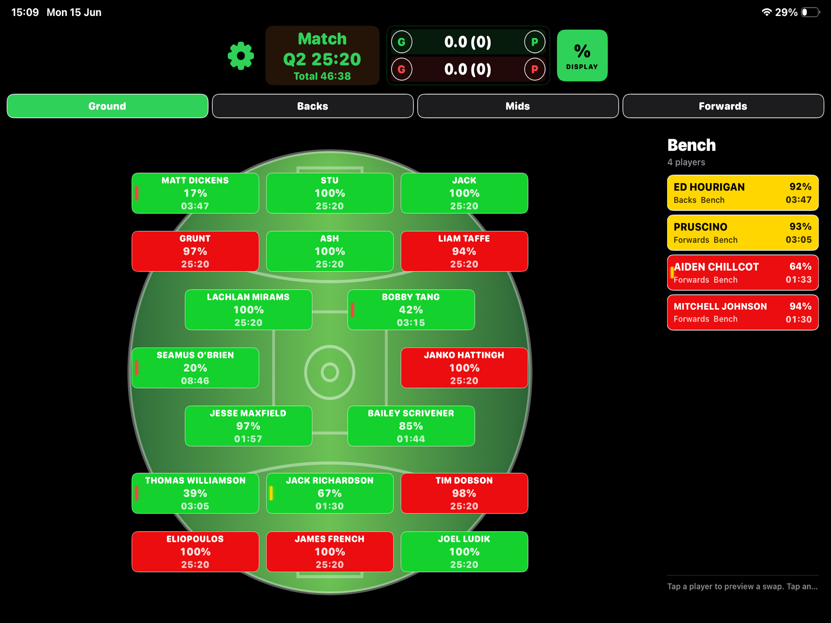 Rotations Simplified live match screen on iPad