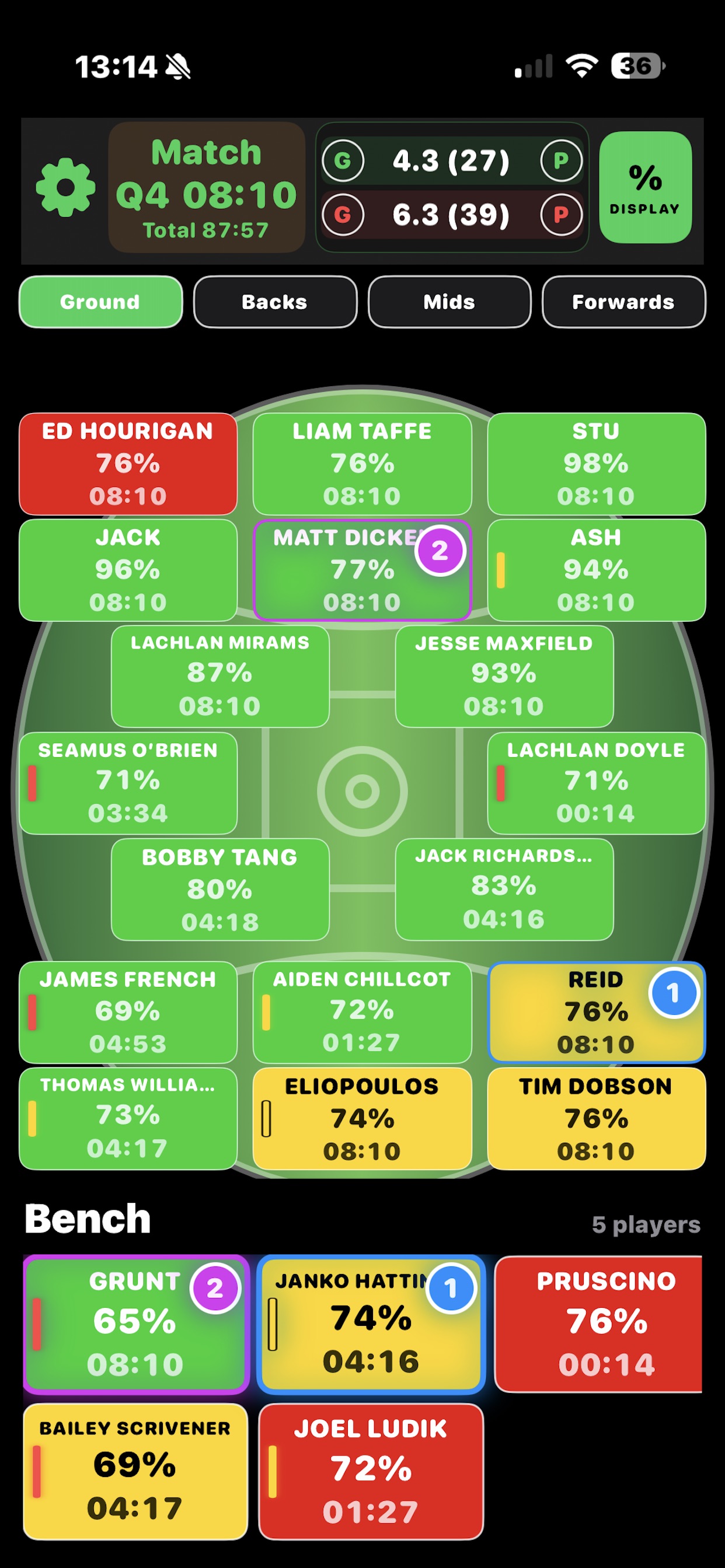 Rotations Simplified live match view on iPhone