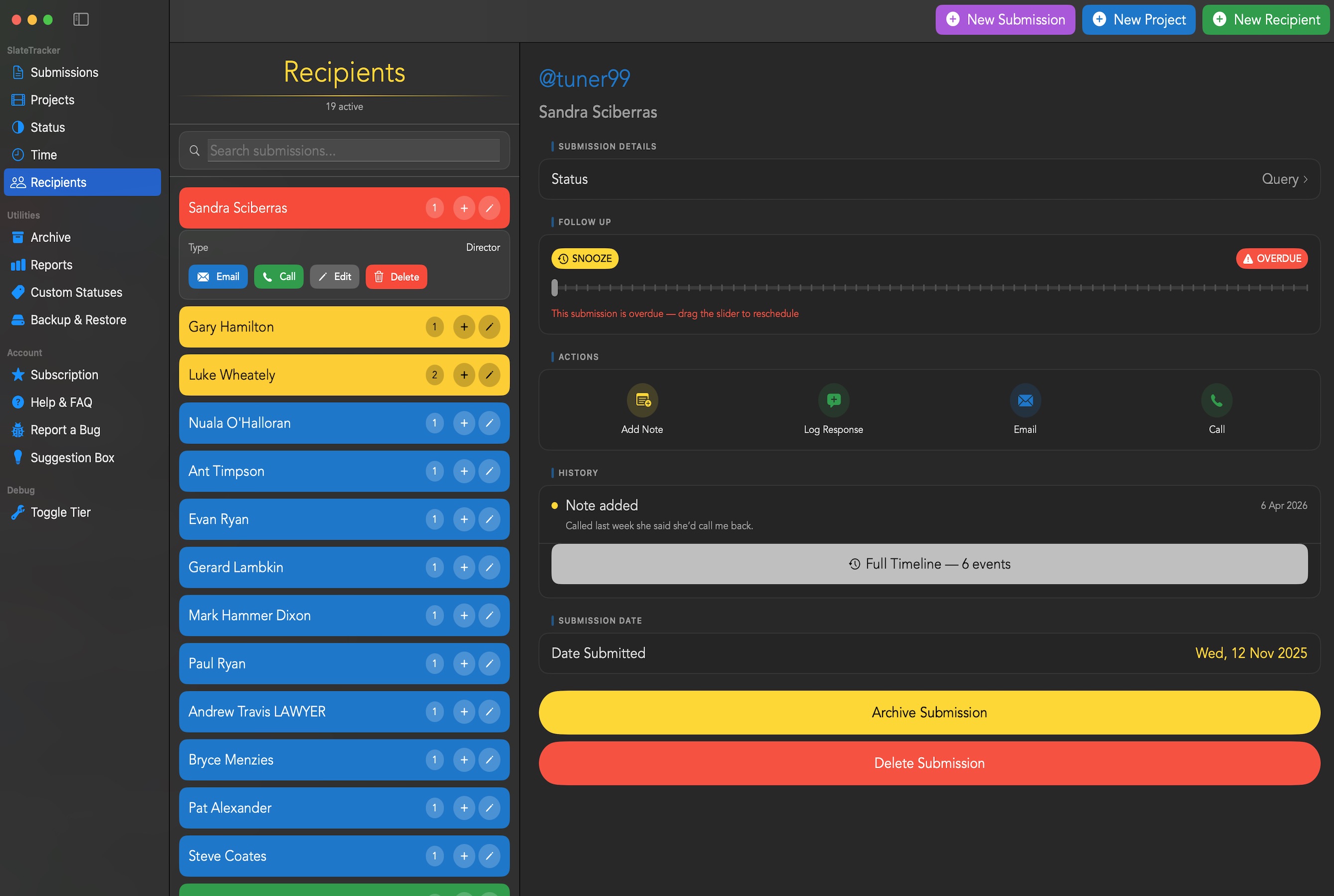 SlateTracker Mac recipient dashboard